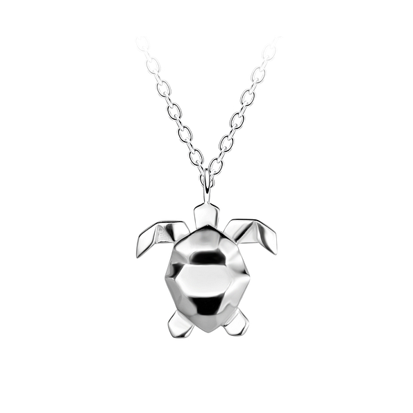 Wholesale Sterling Silver Origami Turtle Necklace - JD24373
