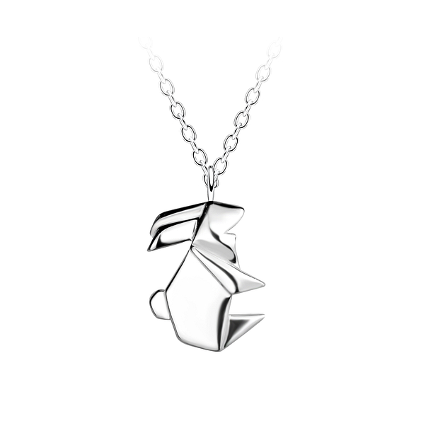 Wholesale Sterling Silver Origami Rabbit Necklace - JD24376
