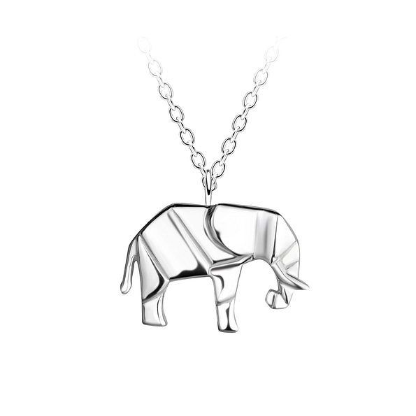 Wholesale Sterling Silver Origami Elephant Necklace - JD24380 Wholesale Sterling Silver Origami Elephant Necklace - JD24380