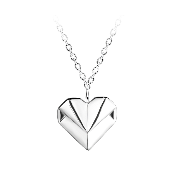 Wholesale Sterling Silver Origami Heart Necklace - JD24382