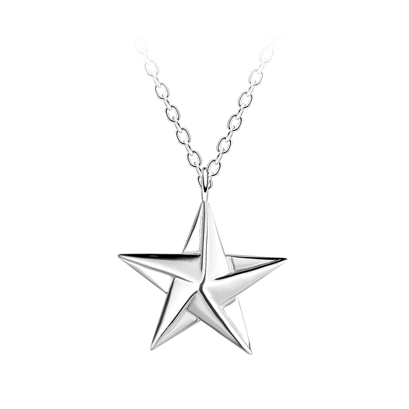Wholesale Sterling Silver Origami Star Necklace - JD24383
