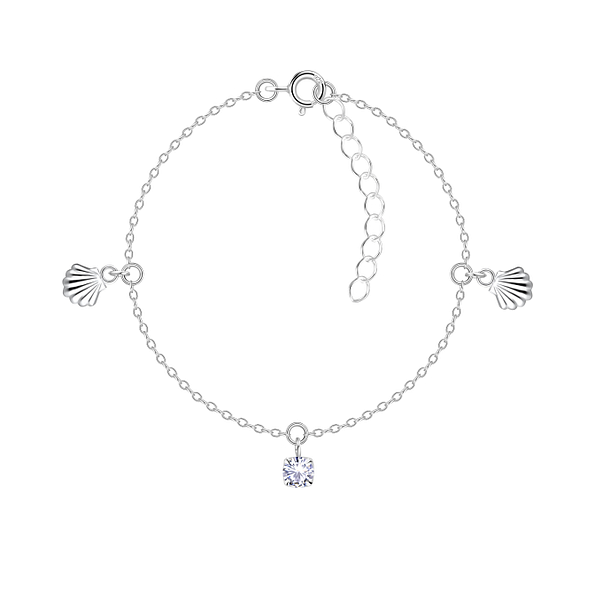 Wholesale Sterling Silver Shell Bracelet with 4mm Round Cubic Zirconia - JD24004 Wholesale Sterling Silver Shell Bracelet with 4mm Round Cubic Zirconia - JD24004