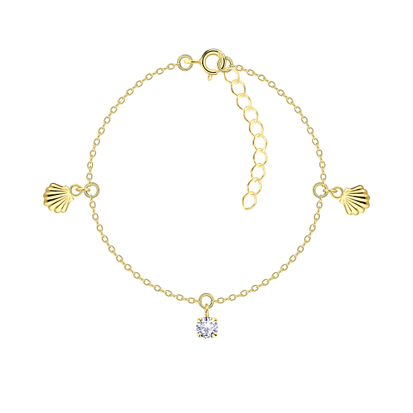 Wholesale Sterling Silver Shell Bracelet with 4mm Round Cubic Zirconia - JD24005