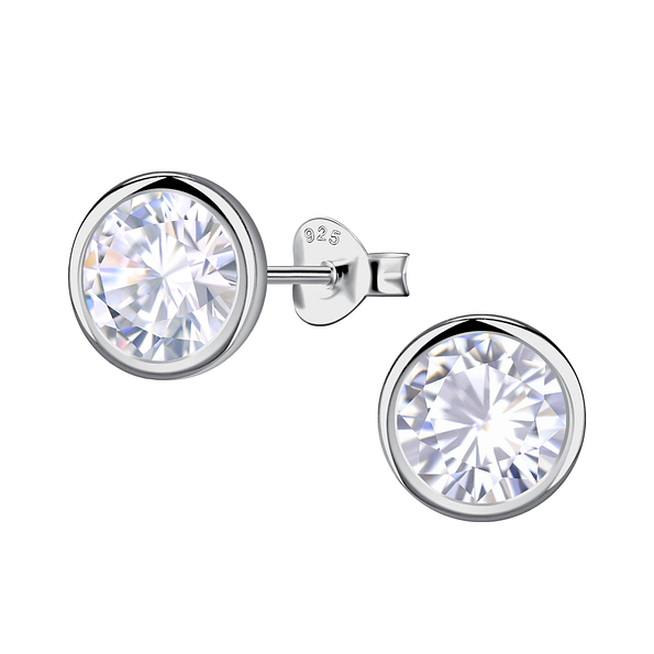 Wholesale 8mm Round Cubic Zirconia Sterling Silver Ear Studs - JD24043 Wholesale 8mm Round Cubic Zirconia Sterling Silver Ear Studs - JD24043