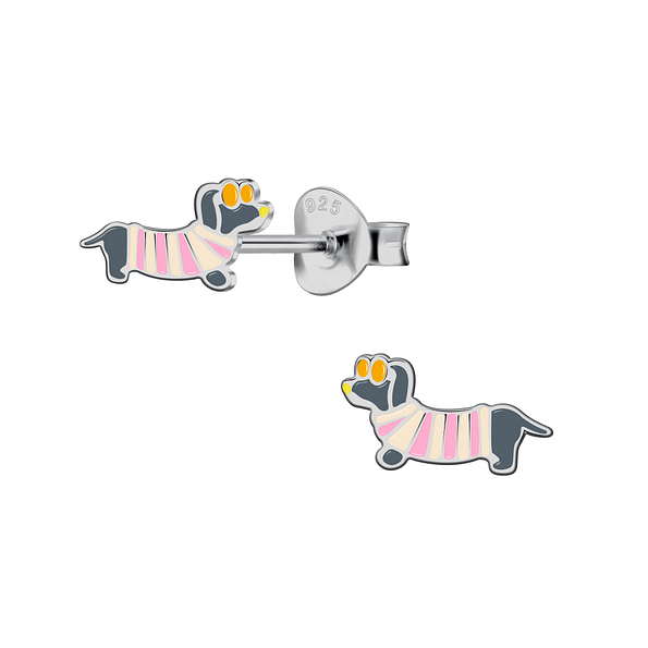 Wholesale Sterling Silver Dachshund Dog Ear Studs - JD24044 Wholesale Sterling Silver Dachshund Dog Ear Studs - JD24044