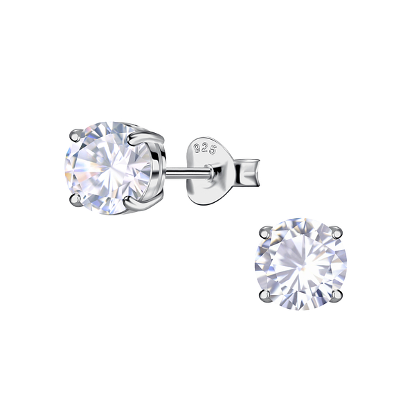 Wholesale 6mm Round Cubic Zirconia Sterling Silver Ear Studs - JD24050 Wholesale 6mm Round Cubic Zirconia Sterling Silver Ear Studs - JD24050