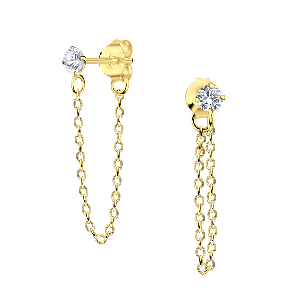 Wholesale 3mm Round Cubic Zirconia Sterling Silver Ear Studs with Chain - JD23840