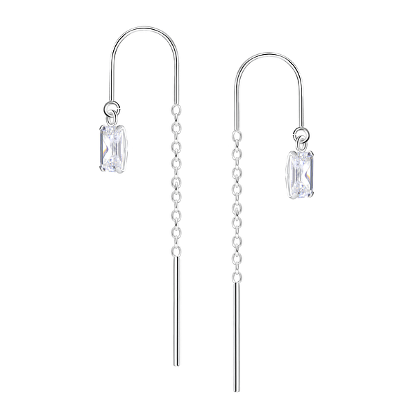 Wholesale 3x5mm Baguette Cubic Zirconia Sterling Silver Thread Through Earrings - JD24009 Wholesale 3x5mm Baguette Cubic Zirconia Sterling Silver Thread Through Earrings - JD24009