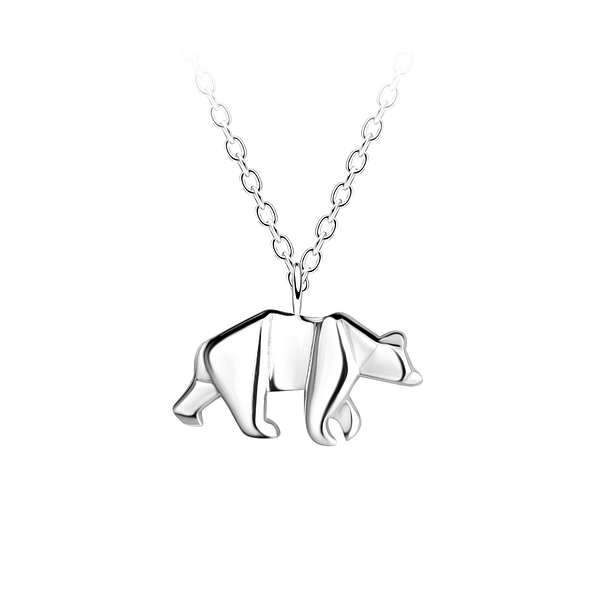 Wholesale Sterling Silver Origami Bear Necklace - JD24377 Wholesale Sterling Silver Origami Bear Necklace - JD24377