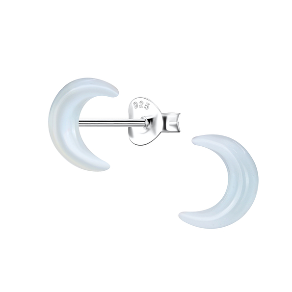 Wholesale Sterling Silver Ear Studs with Resin Moon - JD24339 Wholesale Sterling Silver Ear Studs with Resin Moon - JD24339