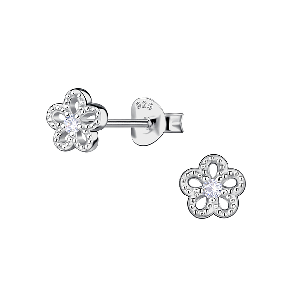Wholesale Sterling Silver Flower Ear Studs - JD24063 Wholesale Sterling Silver Flower Ear Studs - JD24063