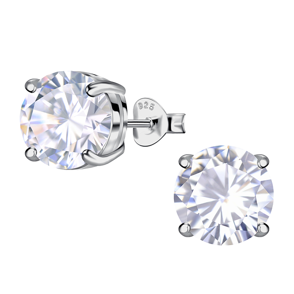 Wholesale 10mm Round Cubic Zirconia Sterling Silver Ear Studs - JD24049 Wholesale 10mm Round Cubic Zirconia Sterling Silver Ear Studs - JD24049
