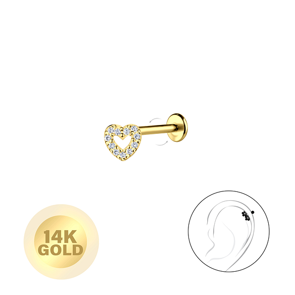 Wholesale 14ct Solid Gold - Heart Labret with 3mm Disc - JD24661
