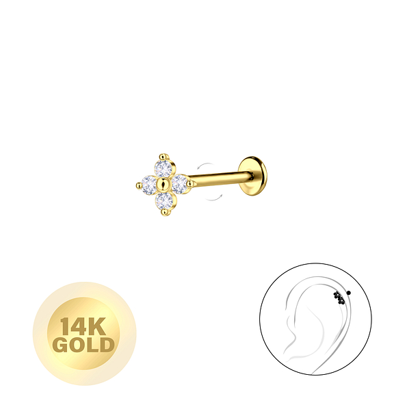Wholesale 14ct Solid Gold - Flower Labret with 3mm Disc - JD24678 Wholesale 14ct Solid Gold - Flower Labret with 3mm Disc - JD24678