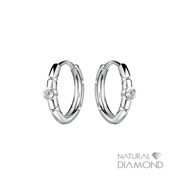 Wholesale 11mm Sterling Silver Round Huggie Earrings With Diamond - JD22708