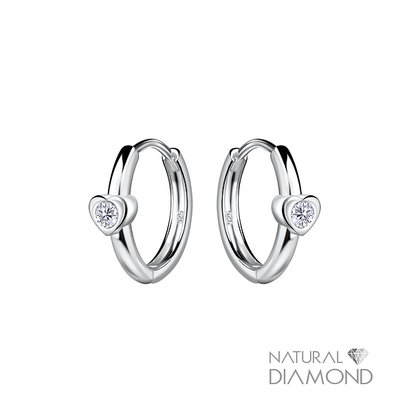 Wholesale 11mm Sterling Silver Heart Huggie Earrings With Diamond - JD22710 Wholesale 11mm Sterling Silver Heart Huggie Earrings With Diamond - JD22710
