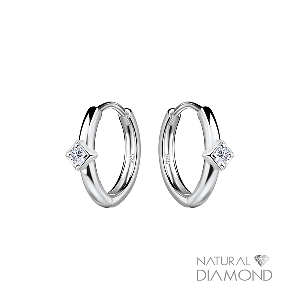 Wholesale 11mm Sterling Silver Square Huggie Earrings With Diamond - JD22714