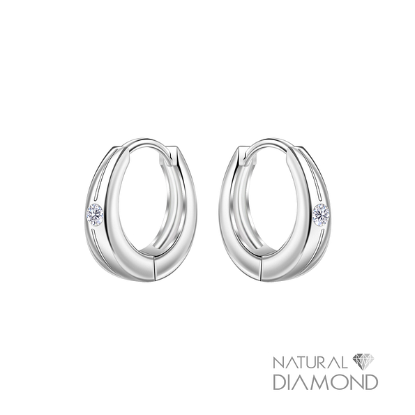 Wholesale 12mm Sterling Silver Single Stone Huggie Earrings With Diamond - JD22718 Wholesale 12mm Sterling Silver Single Stone Huggie Earrings With Diamond - JD22718