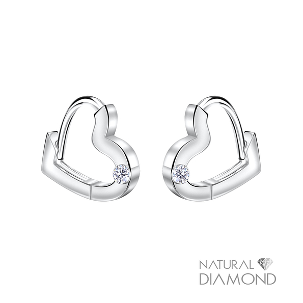Wholesale 11mm Sterling Silver Heart Huggie Earrings With Diamond - JD22722 Wholesale 11mm Sterling Silver Heart Huggie Earrings With Diamond - JD22722