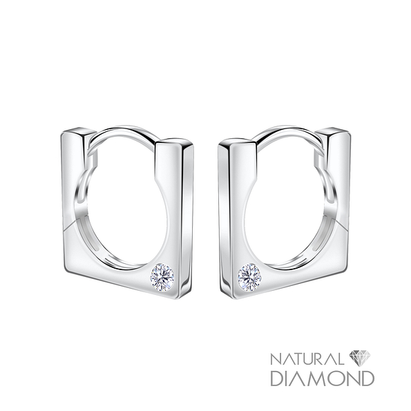 Wholesale 11mm Sterling Silver Square Huggie Earrings With Diamond - JD22726 Wholesale 11mm Sterling Silver Square Huggie Earrings With Diamond - JD22726