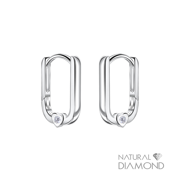 Wholesale 10mm Sterling Silver Heart Huggie Earrings With Natural Diamond - JD22730 Wholesale 10mm Sterling Silver Heart Huggie Earrings With Natural Diamond - JD22730