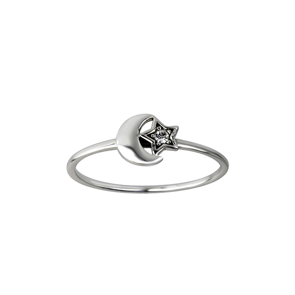 Wholesale Sterling Silver Moon and Star Crystal Ring - JD26086