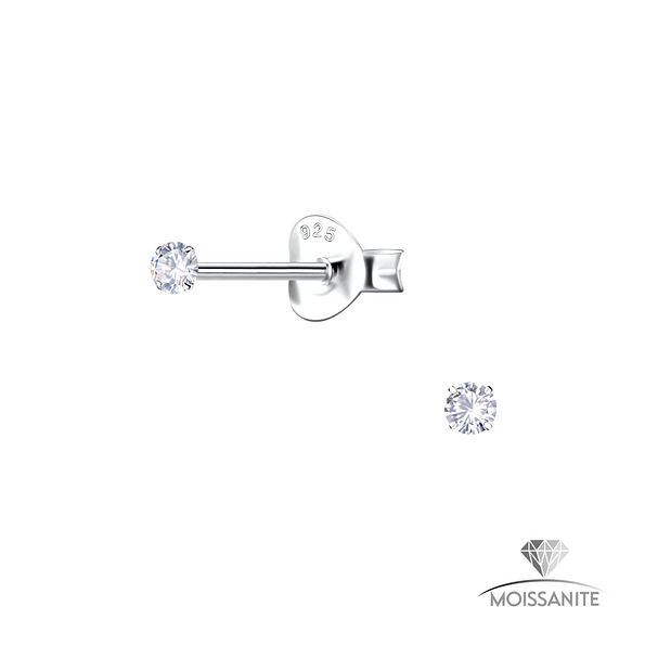 Wholesale 2mm Round Moissanite Sterling Silver Ear Studs - JD25774