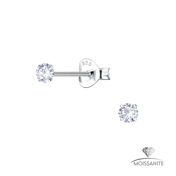 Wholesale 3mm Round Moissanite Sterling Silver Ear Studs - JD25775