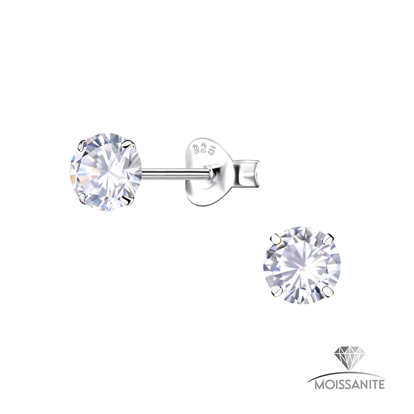 Wholesale 5mm Round Moissanite Sterling Silver Ear Studs - JD25776 Wholesale 5mm Round Moissanite Sterling Silver Ear Studs - JD25776