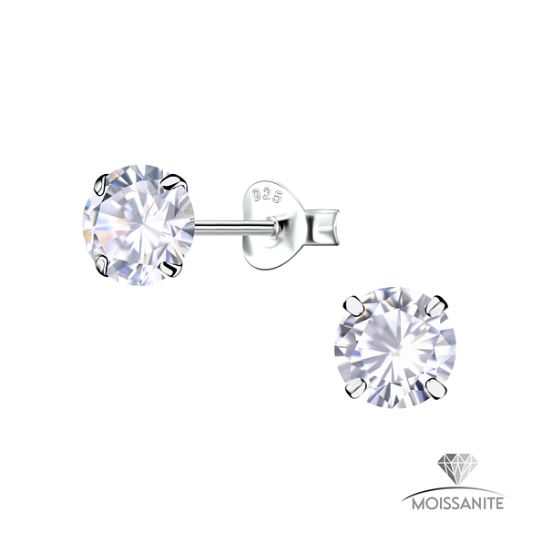 Wholesale 6mm Round Moissanite Sterling Silver Ear Studs - JD25777 Wholesale 6mm Round Moissanite Sterling Silver Ear Studs - JD25777