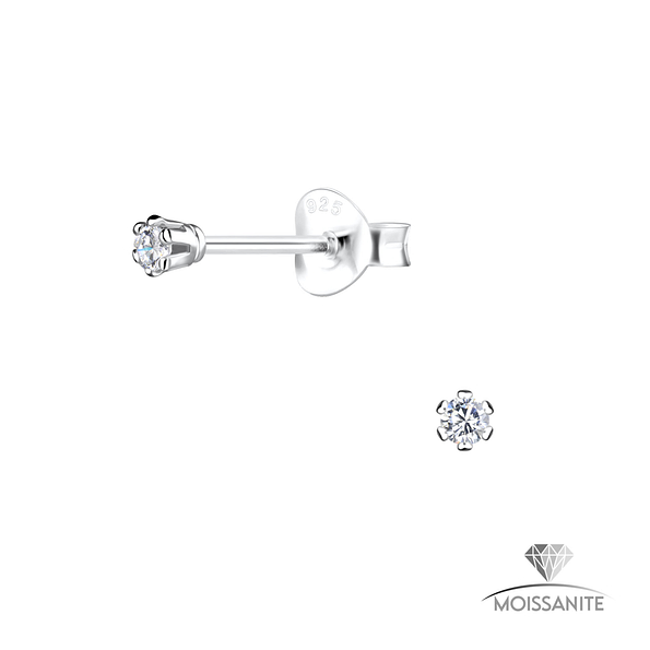 Wholesale 2mm Round Moissanite Sterling Silver Ear Studs - JD25778 Wholesale 2mm Round Moissanite Sterling Silver Ear Studs - JD25778