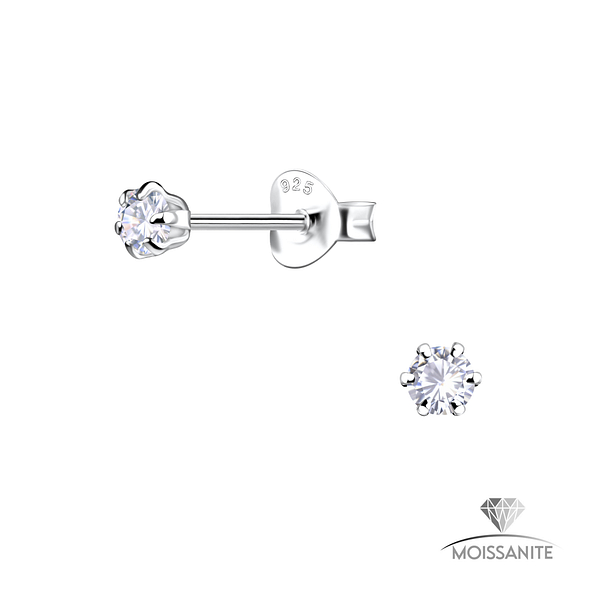 Wholesale 3mm Round Moissanite Sterling Silver Ear Studs - JD25779 Wholesale 3mm Round Moissanite Sterling Silver Ear Studs - JD25779