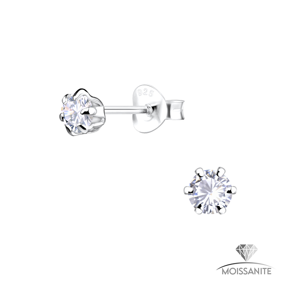 Wholesale 4mm Round Moissanite Sterling Silver Ear Studs - JD25780 Wholesale 4mm Round Moissanite Sterling Silver Ear Studs - JD25780