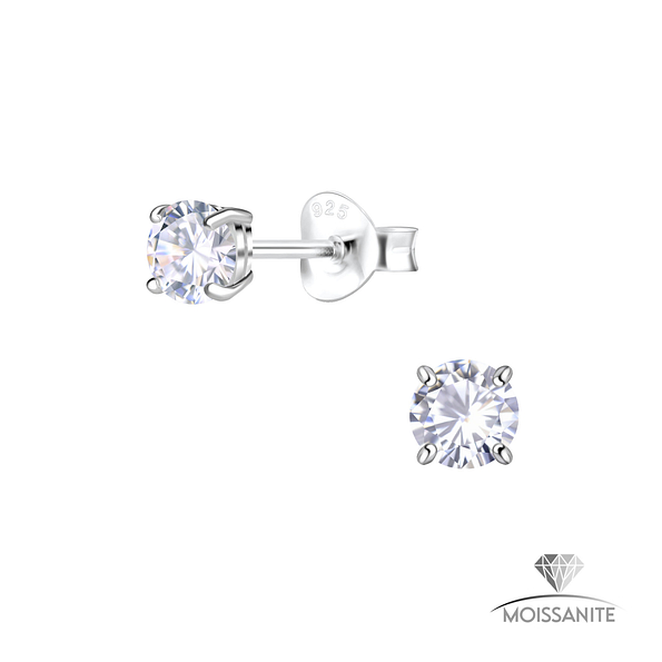 Wholesale 4mm Round Moissanite Sterling Silver Ear Studs - JD25782 Wholesale 4mm Round Moissanite Sterling Silver Ear Studs - JD25782