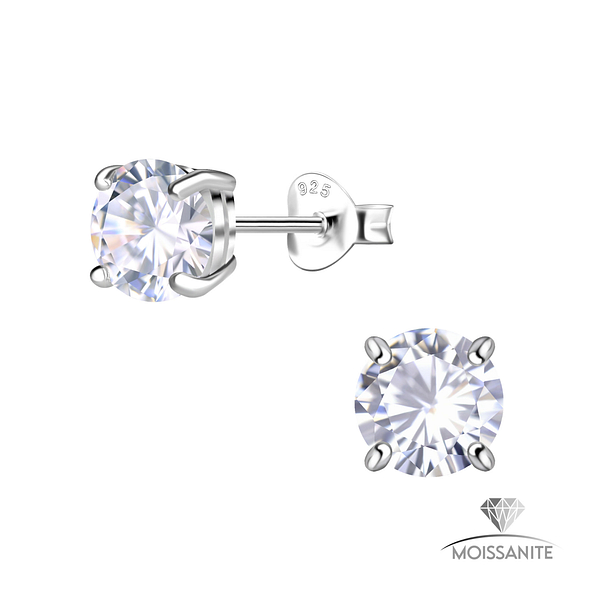 Wholesale 6mm Round Moissanite Sterling Silver Ear Studs - JD25784 Wholesale 6mm Round Moissanite Sterling Silver Ear Studs - JD25784