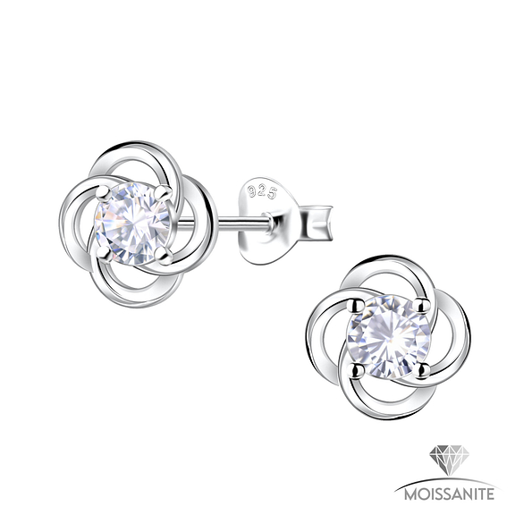 Wholesale Sterling Silver Flower Ear Studs with Moissanite - JD25788 Wholesale Sterling Silver Flower Ear Studs with Moissanite - JD25788