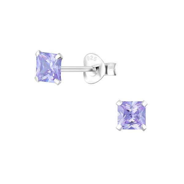 Wholesale 4mm Square Cubic Zirconia Sterling Silver Ear Studs - JD1332
