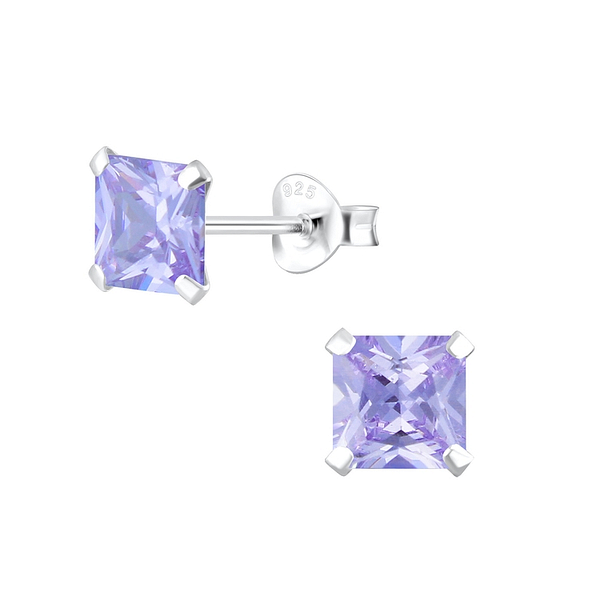 Wholesale 6mm Square Cubic Zirconia Sterling Silver Ear Studs - JD1334