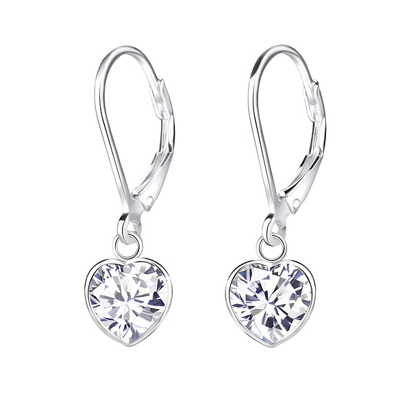 Wholesale 7mm Heart Cubic Zirconia Sterling Silver Lever Back Earrings - JD6921