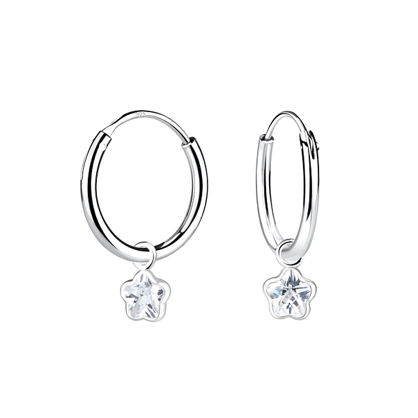 Wholesale 4mm Flower Cubic Zirconia Sterling Silver Charm Ear Hoops - JD9591
