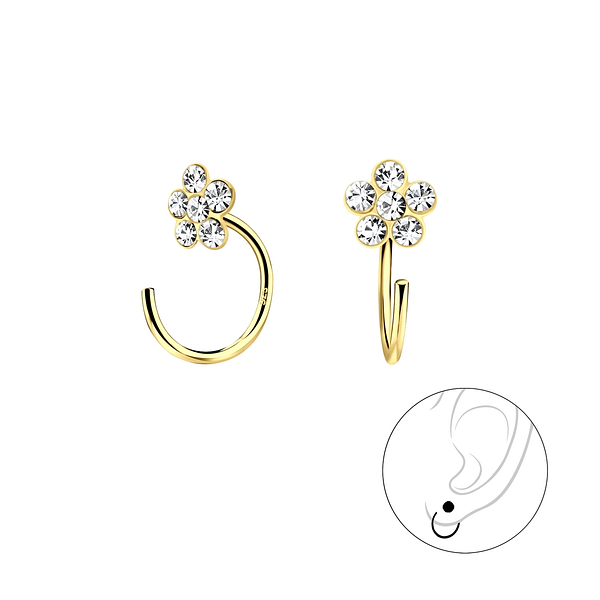 Wholesale Sterling Silver Flower Crystal Ear Huggers - JD7893