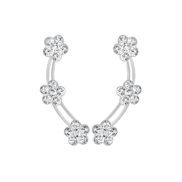 Wholesale Sterling Silver Flower Crystal Ear Climbers - JD2775