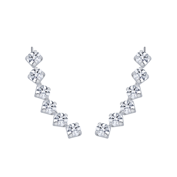 Wholesale Sterling Silver Curved Line Crystal Ear Climbers - JD2853