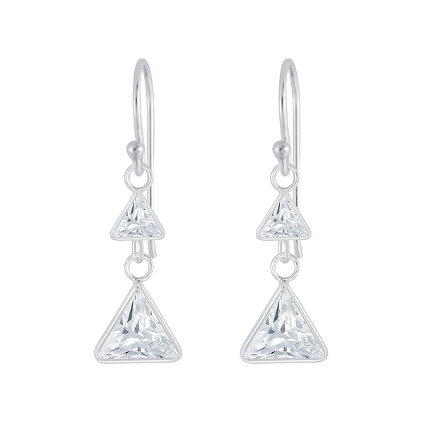 Wholesale Sterling Silver Triangle Cubic Zirconia Earrings - JD5558
