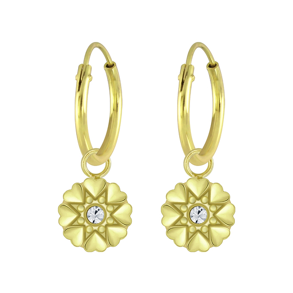 Wholesale Sterling Silver Flower Crystal Charm Ear Hoops - JD5715