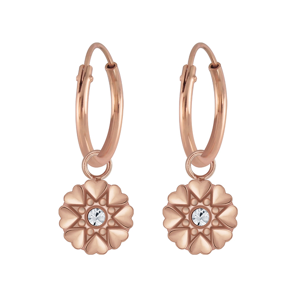 Wholesale Sterling Silver Flower Crystal Charm Ear Hoops - JD5499