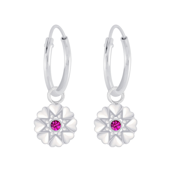 Wholesale Sterling Silver Flower Crystal Charm Ear Hoops - JD5700