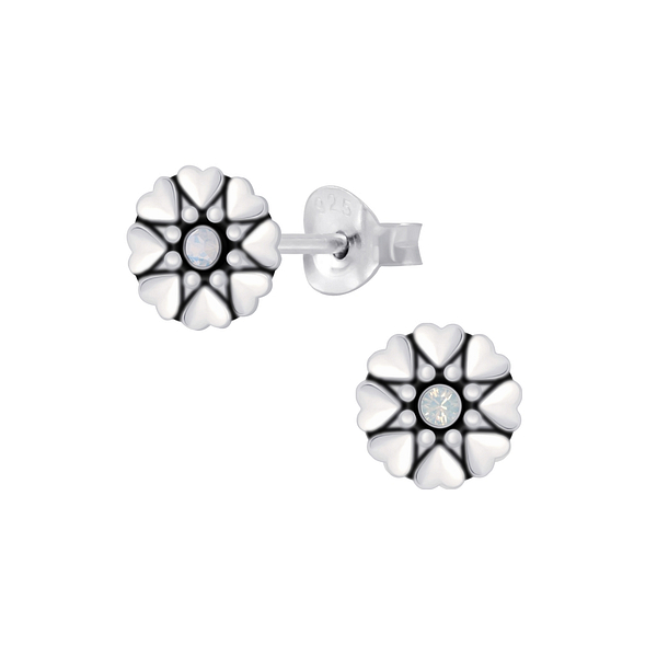 Wholesale Sterling Silver Flower Crystal Ear Studs - JD5285