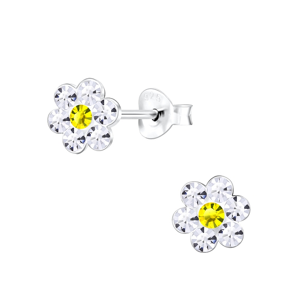 Wholesale Sterling Silver Crystal Flower Ear Studs - JD1566