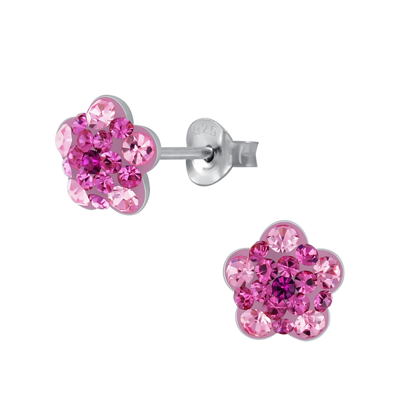 Wholesale Sterling Silver Flower Crystal Ear Studs - JD3082